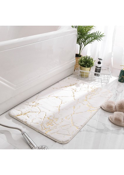 Mermer Krem Beyaz 50X80 cm Inyahome Banyo Paspasları Lüks Beyaz ve Altın Kaymaz ve Yumuşak Banyo Halısı Emici Banyo Halısı Dekor Mutfak Için Kapalı (Yurt Dışından)