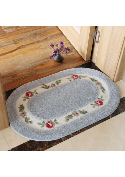 Mavi 50X80 cm Oval Şekil Banyo Paspas Çiçek Tarzı Banyo Halıları Uzun Boy Yatak Odası Balkon Zemin Halıları Küvet Yan Paspas Tuvalet 45*120 cm (Yurt Dışından)