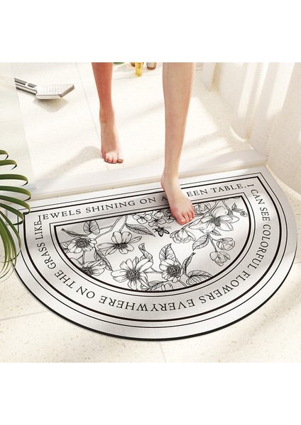 Q 60 x 90 cm Emici Diyatomlu Toprak Banyo Paspasları Buket Desen Oval Hızlı Kuruyan Yıkanabilir Banyo Halıları Kauçuk Kaymaz Destekli Yarım Daire (Yurt Dışından) fiyatları
