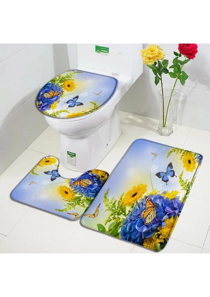 4878AF-3PCS Set 45X75CM-17.7X29.5IN Kelebek Çiçekler Banyo Paspas Seti Mor Sarı Papatya Çiçek Bitkiler Bahar Rustik Manzara Banyo Dekor Kaymaz Halılar Tuvalet Kapağı (Yurt Dışından) modelleri