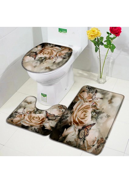 4878AF-3PCS Set 45X75CM-17.7X29.5IN Kelebek Çiçekler Banyo Paspas Seti Mor Sarı Papatya Çiçek Bitkiler Bahar Rustik Manzara Banyo Dekor Kaymaz Halılar Tuvalet Kapağı (Yurt Dışından) fırsatları
