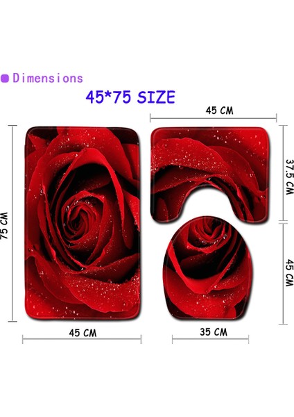 Cb Sevgililer Günü Kırmızı Gül Banyo Paspas Bathmate Kaymaz Banyo Halıları 3D Tuvalet Paspas Mutfak Paspas Halı Tuvalet Klozet Kapağı (Yurt Dışından)