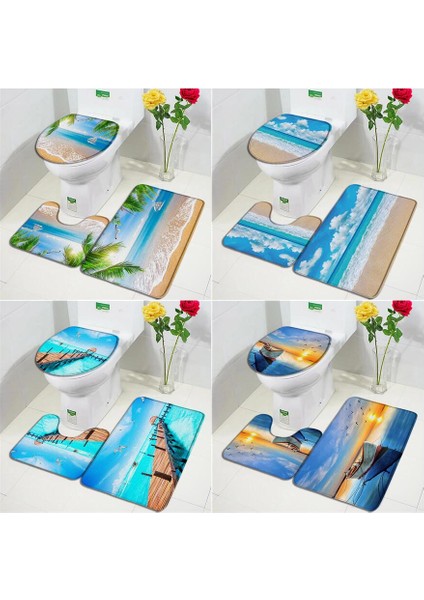 537ZF-3 Adet Set 60X40CM-23.6X15.7IN Okyanus Plaj Banyo Paspas Seti Palmiye Yaprakları Köprü Tekne Kuş Hawaii Doğa Manzara Banyo Halı Kapı Kilim Kaymaz Tuvalet Kapağı Mat (Yurt Dışından) fiyatları