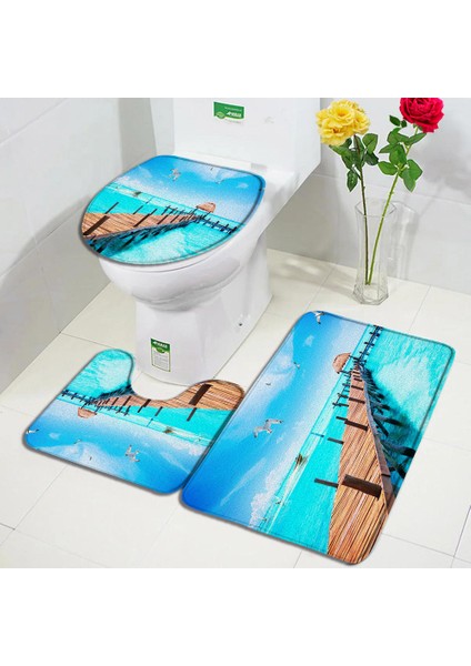 537ZF-3 Adet Set 60X40CM-23.6X15.7IN Okyanus Plaj Banyo Paspas Seti Palmiye Yaprakları Köprü Tekne Kuş Hawaii Doğa Manzara Banyo Halı Kapı Kilim Kaymaz Tuvalet Kapağı Mat (Yurt Dışından) modelleri