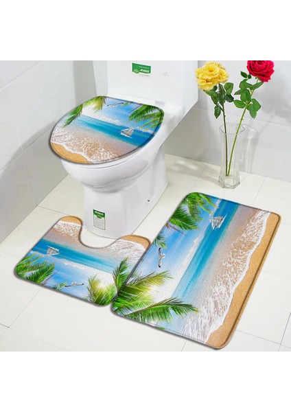 537ZF-3 Adet Set 60X40CM-23.6X15.7IN Okyanus Plaj Banyo Paspas Seti Palmiye Yaprakları Köprü Tekne Kuş Hawaii Doğa Manzara Banyo Halı Kapı Kilim Kaymaz Tuvalet Kapağı Mat (Yurt Dışından) fırsatları