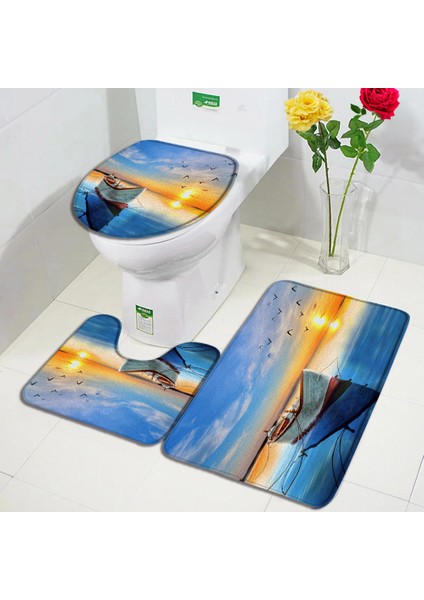 537ZF-3 Adet Set 60X40CM-23.6X15.7IN Okyanus Plaj Banyo Paspas Seti Palmiye Yaprakları Köprü Tekne Kuş Hawaii Doğa Manzara Banyo Halı Kapı Kilim Kaymaz Tuvalet Kapağı Mat (Yurt Dışından) indirimleri