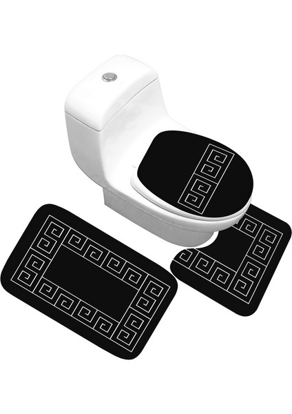 01 Banyo Paspas 3 Parça Set Klasik Desen Tuvalet Kapağı Ayak Pedi Kaymaz Emici Banyo Kapısı Paspası Flanel Yumuşak Bathr Halı Halı (Yurt Dışından)