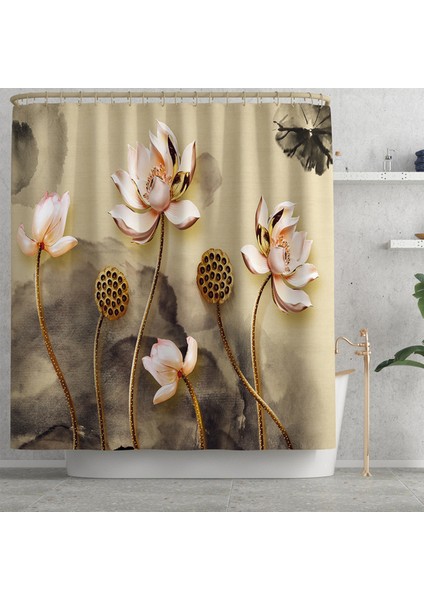 Duş PERDESI-699 Çiçek Avrupa Tarzı Ev Dekor Tuvalet Paspas Banyo Paspas ve Duş Perdesi Seti Banyo Halı Seti Kaymaz Banyo Ayak Mat (Yurt Dışından)