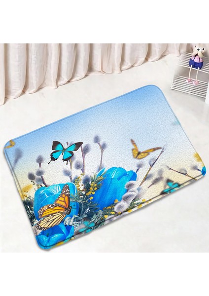 DD-4878AF 40X60CM-15.7X23.6IN Kelebek Çiçekler Banyo Paspas Seti Mor Sarı Papatya Çiçek Bitkiler Bahar Rustik Manzara Banyo Dekor Kaymaz Halılar Tuvalet Kapağı (Yurt Dışından)