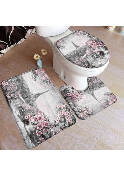 1189BL-3PCS Set 40X60CM-15.7X23.6IN Mor Orkide Zen Banyo Paspasları Setleri Beyaz Mum Siyah Masaj Taşı Asya Spa Modern Kapı Kilim Ev Banyo Dekor Tuvalet Kapağı Mat (Yurt Dışından)