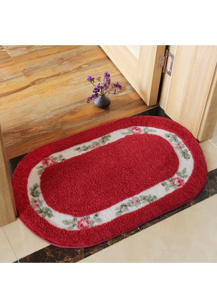 Kırmızı 45X75 cm Oval Şekil Banyo Paspas Çiçek Tarzı Banyo Halıları Uzun Boy Yatak Odası Balkon Zemin Halıları Küvet Yan Paspas Tuvalet 45*120 cm (Yurt Dışından)