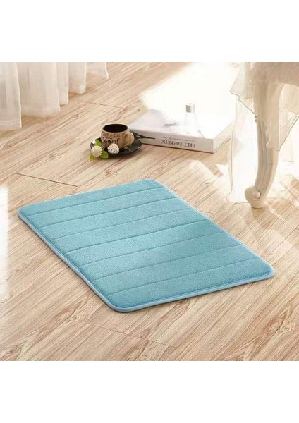 Açık Mavi 40-60 cm Ev Banyo Paspas Mercan Polar Banyo Halısı Su Emme Kaymaz Bellek Köpük Emici Yıkanabilir Halı Tuvalet Zemin Mat (Yurt Dışından)