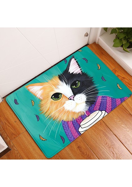 BJW-4060-211010(42) 500MMX800MM 1 Adet Sevimli Kedi Hayvanlar Desen Kaymaz Süet Halı Paspas Paspas Açık Mutfak Oturma Odası Zemin Mat Halı Ev Dekor (Yurt Dışından) fırsatları
