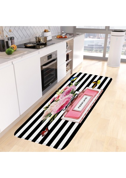 2312AF 40X60CM ve 40X120CM Parfüm Mutfak Zemin Mat Seti Yüksek Topuk Pembe Çiçekler Kelebek Siyah Beyaz Çizgili Uzun Halı Ev Dekorasyonu Kaymaz Halı Banyo Paspasları (Yurt Dışından) fırsatları