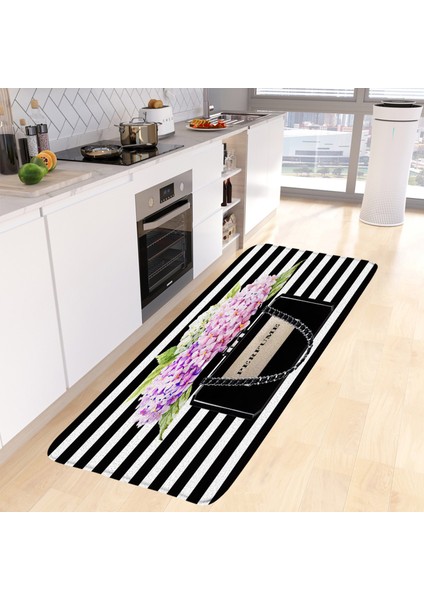 2312AF 40X60CM ve 40X120CM Parfüm Mutfak Zemin Mat Seti Yüksek Topuk Pembe Çiçekler Kelebek Siyah Beyaz Çizgili Uzun Halı Ev Dekorasyonu Kaymaz Halı Banyo Paspasları (Yurt Dışından) indirimleri