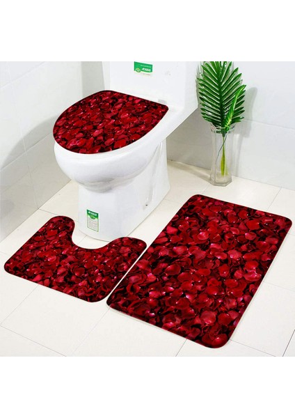 9711AE-3PCS Set 45X75CM Gül Çiçek Banyo Paspas Seti Kırmızı Taze Çiçek Tarlaları ve Bahçe Tesisi Kaymaz Tuvalet Kapağı Ayak Halı Paspas Banyo Aksesuar Seti (Yurt Dışından) indirimleri