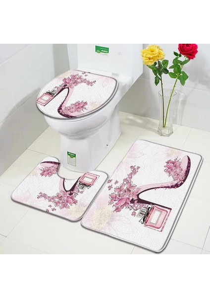 804X-3PCS Set 75X45CM-29.5X17.7IN Moda Parfüm Banyo Paspasları Setleri Çiçekler Siyah ve Beyaz Çizgili Kapı Kilim Kadın Kızlar Ev Banyo Dekor Flanel Tuvalet Kapağı Mat (Yurt Dışından)