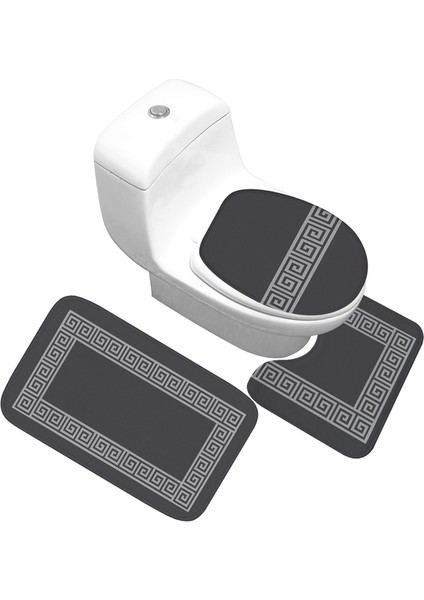 05 Banyo Paspas 3 Parça Set Klasik Desen Tuvalet Kapağı Ayak Pedi Kaymaz Emici Banyo Kapısı Paspası Flanel Yumuşak Bathr Halı Halı (Yurt Dışından)