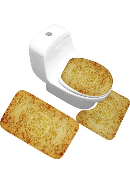 05 Banyo Paspas 3 Parça Set Klasik Desen Tuvalet Kapağı Ayak Pedi Kaymaz Emici Banyo Kapısı Paspası Flanel Yumuşak Bathr Halı Halı (Yurt Dışından) modelleri