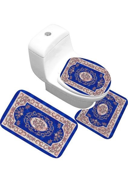05 Banyo Paspas 3 Parça Set Klasik Desen Tuvalet Kapağı Ayak Pedi Kaymaz Emici Banyo Kapısı Paspası Flanel Yumuşak Bathr Halı Halı (Yurt Dışından) fırsatları