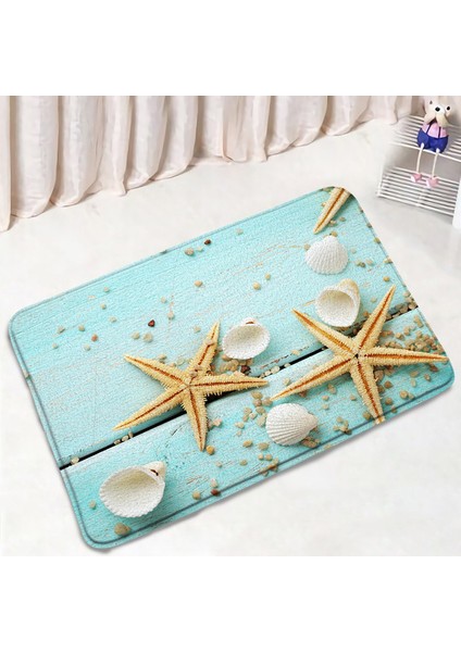DD-84023J 40X60CM-15.7X23.6IN Plaj Denizyıldızı Banyo Paspas Seti Okyanus Kabuklu Denizyıldızı Deniz Dalgaları Doğa Manzarası Banyo Dekor Halı Kaymaz Kilim Tuvalet Kapağı Kapağı (Yurt Dışından)