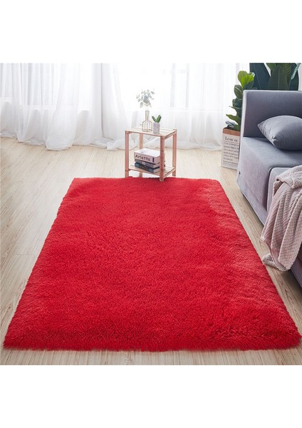 Kırmızı Yaklaşık 80X160 cm Yumuşak Peluş Banyo Halı Yatak Odası Başucu Ayak Mat Düz Renk Su Emme Halı Kalınlaşmak Kaymaz Banyo Paspas Zemin Halı (Yurt Dışından)
