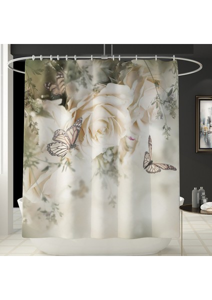 Duş PERDESI-306 Çiçek Avrupa Tarzı Ev Dekor Tuvalet Paspas Banyo Paspas ve Duş Perdesi Seti Banyo Halı Seti Kaymaz Banyo Ayak Mat (Yurt Dışından)