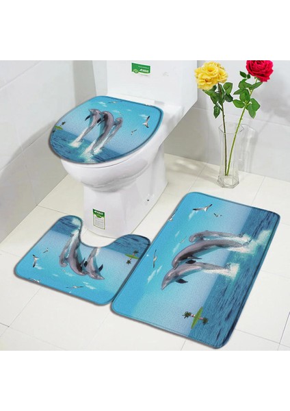 46SE-3 Adet Set 40X60CM-15.7X23.6IN Komik Yunus Banyo Paspas Seti Deniz Kaplumbağası Balık Hayvan Sualtı Manzara Çocuk Banyo Dekor Halı Kaymaz Halı Tuvalet Kapağı Paspaslar (Yurt Dışından)