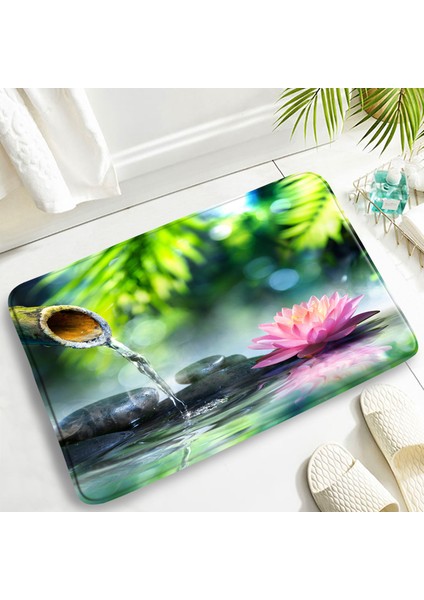 DD-2291G 60X40CM-23.6X15.7IN Yeşil Bambu Zen Banyo Paspas Seti Orkide Lotus Masaj Taş Asya Spa Kapı Pedi Modern Banyo Dekor Kaymaz Halı Tuvalet Kapağı Mat (Yurt Dışından)