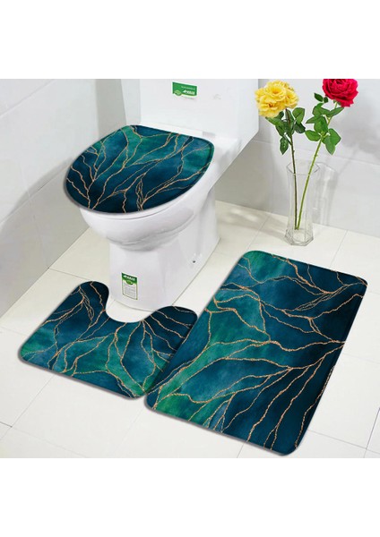 DD-4443A 40X60CM-15.7X23.6IN Zümrüt Yeşili Mermer Banyo Paspas Seti Altın Çizgi Siyah Dokulu Desen Modern Geometrik Banyo Dekor Kaymaz Halı Tuvalet Kapağı Kapağı (Yurt Dışından)