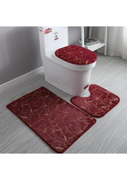 3P1007RED Banyo Paspas Seti Ev Tuvalet Paspasları Oturma Odası Banyo Altın Baskı Kaymaz Halılar Yatak Odası Baskı Halı Duş Mat Banyo Paspasları Banyo (Yurt Dışından)