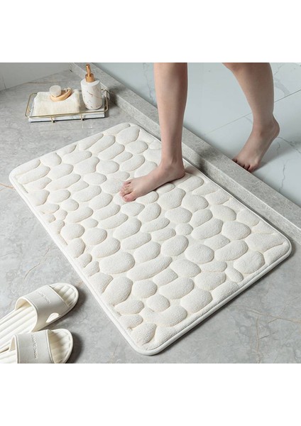 Beyaz 50 cm x 80 cm Arnavut Kaldırımı Kabartmalı Banyo Banyo Paspas Kaymaz Halılar Lavabo Küvet Yan Kat Halı Duş Odası Paspas Hafızalı Köpük Ped (Yurt Dışından)