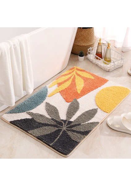 Siye-1 40X60CM Inyahome Yapraklar Banyo Halıları Kaymaz Yumuşak Mikrofiber Banyo Paspası Ekstra Yumuşak Su Emici Makinede Yıkanabilir Duş Zemin Halısı (Yurt Dışından)