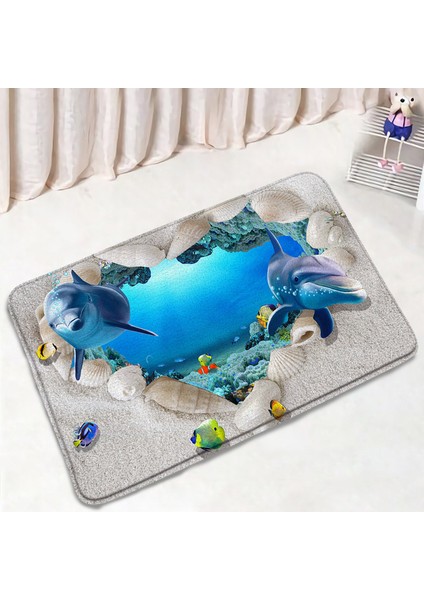 DD-JWW45 40X60CM-15.7X23.6IN Komik Yunus Banyo Paspas Seti Deniz Kaplumbağası Balık Hayvan Sualtı Manzara Çocuk Banyo Dekor Halı Kaymaz Halı Tuvalet Kapağı Paspaslar (Yurt Dışından)