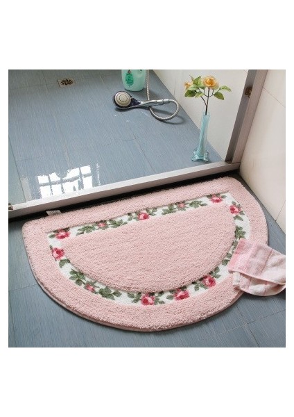 Banyuan Pembe Yaklaşık 50X80 cm Yumuşak Su Emme Zemin Mat Kaymaz Banyo Kapısı Mat Oval Şekil Banyo Paspas 40*60/50*80/45*120 cm Ev Dekor Zemin Halı Halı (Yurt Dışından)