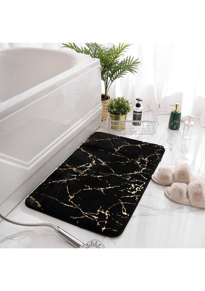 Mermer Siyah 80X120 cm Inyahome Banyo Paspasları Lüks Beyaz ve Altın Kaymaz ve Yumuşak Banyo Halısı Emici Banyo Halısı Dekor Mutfak Için Kapalı (Yurt Dışından)