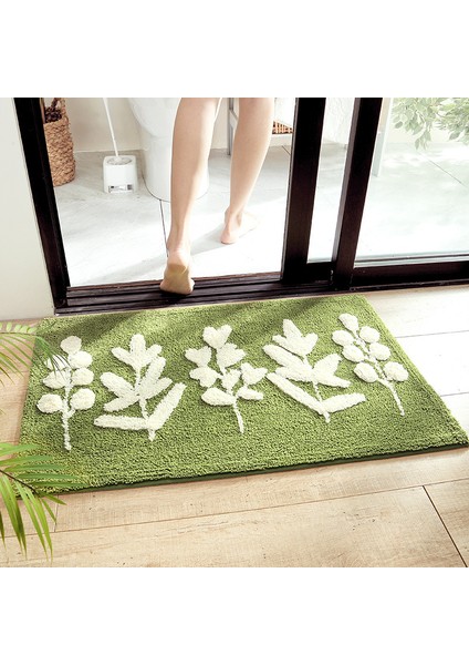 05 50X80CM Honlaker Yeşil Yapraklar Akın Banyo Paspas Kaymaz Emici Mikrofiber Banyo Halısı Ev Giriş Kapı Mat Süper Yumuşak Banyo Halısı (Yurt Dışından)