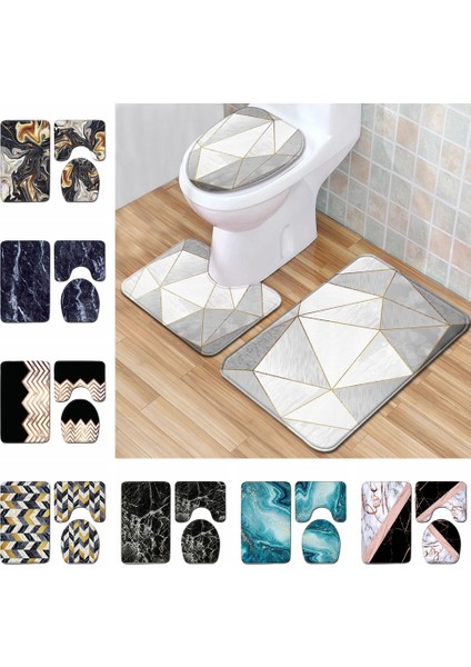 E B-50X80CM 3 Adet Banyo Paspas Seti Çevre Dostu Kaymaz Emici Banyo Halı Kilim Tuvalet Paspas Mermer Doku Ev Dekorasyon Kapı Ayak Pedi (Yurt Dışından)