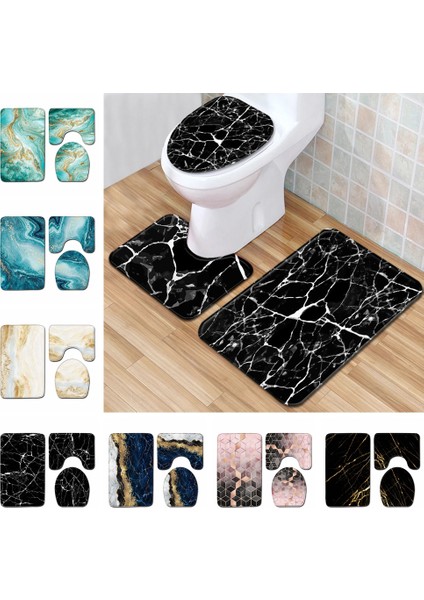E B-50X80CM 3 Adet Banyo Paspas Seti Çevre Dostu Kaymaz Emici Banyo Halı Kilim Tuvalet Paspas Mermer Doku Ev Dekorasyon Kapı Ayak Pedi (Yurt Dışından)