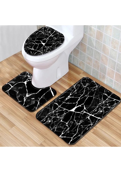 E B-50X80CM 3 Adet Banyo Paspas Seti Çevre Dostu Kaymaz Emici Banyo Halı Kilim Tuvalet Paspas Mermer Doku Ev Dekorasyon Kapı Ayak Pedi (Yurt Dışından)
