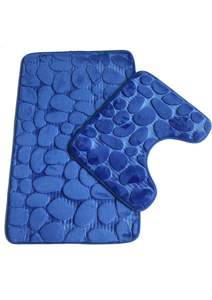 Koyu Mavi-2pcs 3'lü Set Banyo Banyo Paspas Seti Yumuşak Kaymaz 2pcs Arnavut Kaldırımı Mat Banyo Halısı Emici Duş Halıları Tuvalet Kapağı Kapağı Zemin (Yurt Dışından)