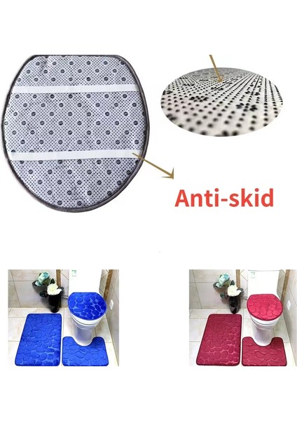 Koyu Mavi-2pcs 3'lü Set Banyo Banyo Paspas Seti Yumuşak Kaymaz 2pcs Arnavut Kaldırımı Mat Banyo Halısı Emici Duş Halıları Tuvalet Kapağı Kapağı Zemin (Yurt Dışından) modelleri