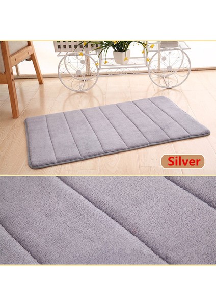 Gümüş Gri 60X40 cm Ev Mercan Polar Mat Banyo Su Emme Kaymaz Bellek Köpük Halı Emici Yıkanabilir Halı Tuvalet Zemin Banyo Paspası (Yurt Dışından)