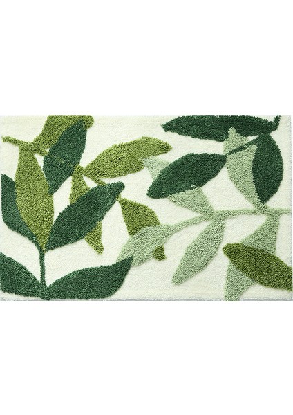 Limon Grisi 45X65 cm Inyahome Lüks Banyo Paspasları Yeşil Yapraklar Kaymaz Emici Mikrofiber Banyo Halısı Ev Dekorasyon Süper Yumuşak Banyo Halısı Halıları (Yurt Dışından)
