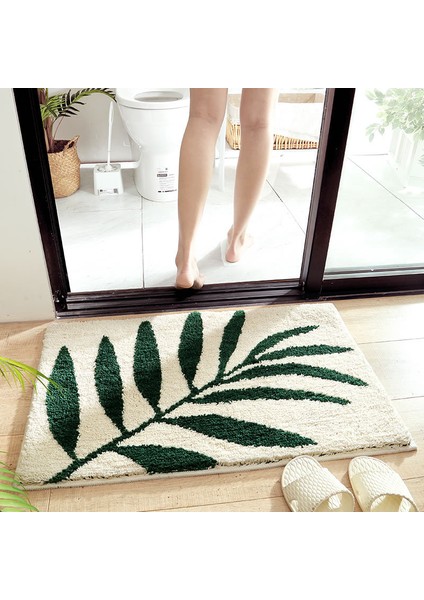 Limon Grisi 45X65 cm Inyahome Lüks Banyo Paspasları Yeşil Yapraklar Kaymaz Emici Mikrofiber Banyo Halısı Ev Dekorasyon Süper Yumuşak Banyo Halısı Halıları (Yurt Dışından)