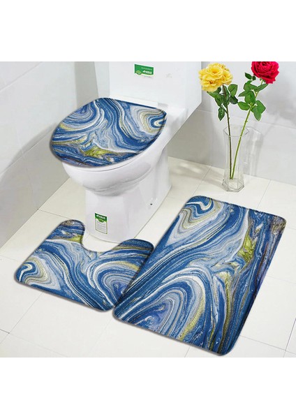 5236K-3PCS Set 75X45CM-29.5X17.7IN Siyah Mermer Banyo Paspasları 3ADET Setler Altın Gri Çizgiler Yaratıcı Soyut Geometrik Sanat Ev Banyo Kapı Halısı Kaymaz Tuvalet Kapağı Mat (Yurt Dışından)