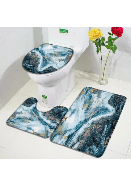 5236K-3PCS Set 75X45CM-29.5X17.7IN Siyah Mermer Banyo Paspasları 3ADET Setler Altın Gri Çizgiler Yaratıcı Soyut Geometrik Sanat Ev Banyo Kapı Halısı Kaymaz Tuvalet Kapağı Mat (Yurt Dışından)