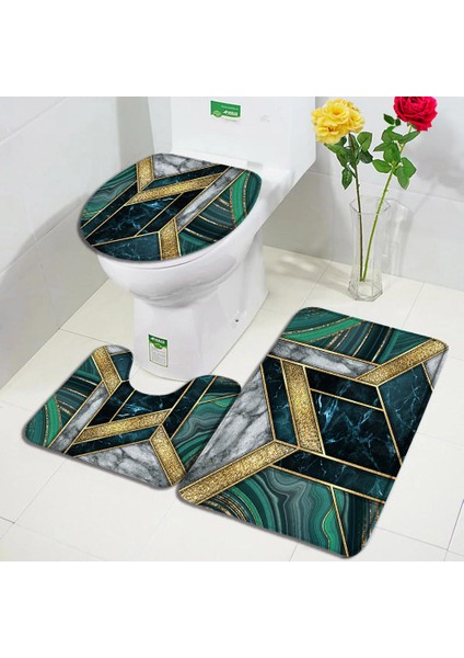 5236K-3PCS Set 75X45CM-29.5X17.7IN Siyah Mermer Banyo Paspasları 3ADET Setler Altın Gri Çizgiler Yaratıcı Soyut Geometrik Sanat Ev Banyo Kapı Halısı Kaymaz Tuvalet Kapağı Mat (Yurt Dışından)