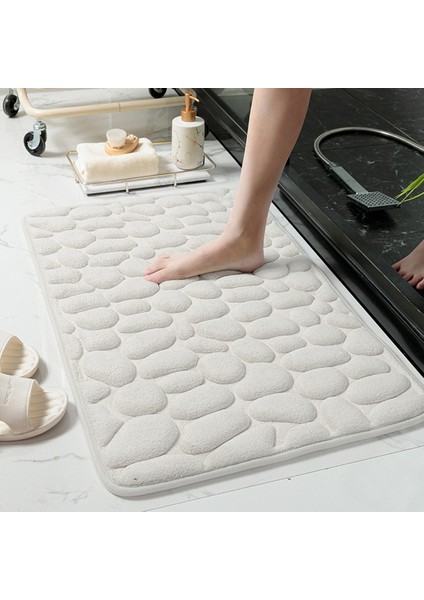 A-Beyaz 50X80 cm Arnavut Kaldırımı Kabartmalı Banyo Banyo Paspas Kaymaz Halılar Lavabo Küvet Yan Zemin Halı Duş Odası Paspas Hafızalı Köpük Ped (Yurt Dışından)