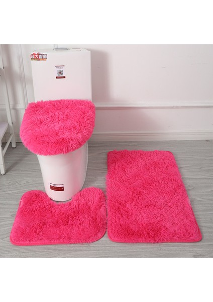 Katı Fuşya Seti 3 Adet/takım Peluş Banyo Paspas Yumuşak Kabartmak Duş Halısı Kaymaz Banyo Halıları Halı Banyo Aksesuarları Tuvalet Kapağı Kapağı (Yurt Dışından)